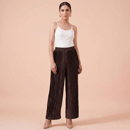 Brown Animal Print Pleated Palazzo
