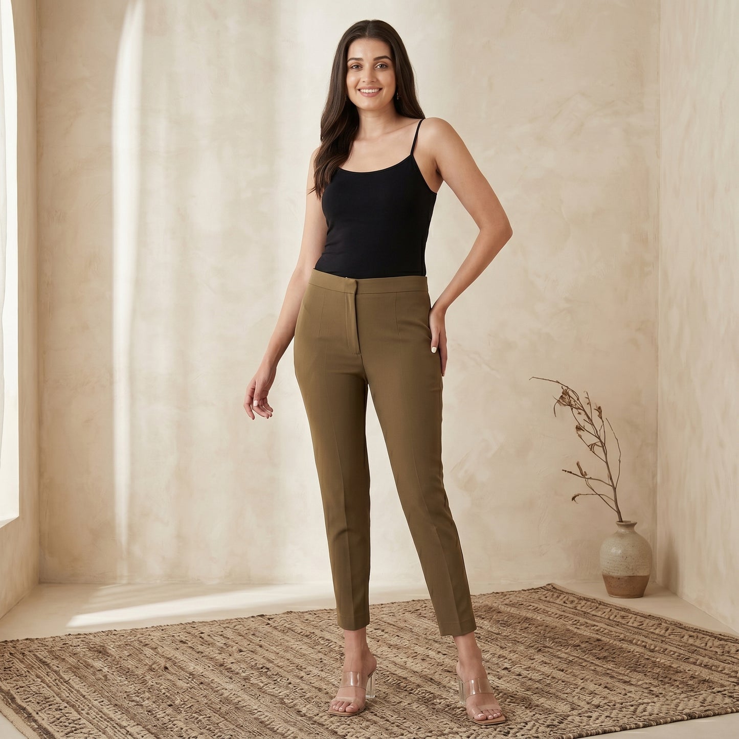 Beige Slim Fit Pants