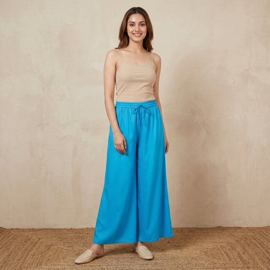 Blue Pants for Women – Cotton Satin | First Resort by Ramola Bachchan