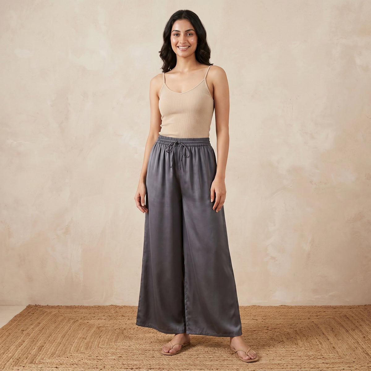 Grey Pants for Women – Cotton Satin | First Resort by Ramola Bachchan