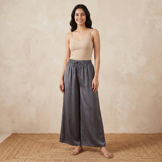 Grey Pants for Women – Cotton Satin | First Resort by Ramola Bachchan