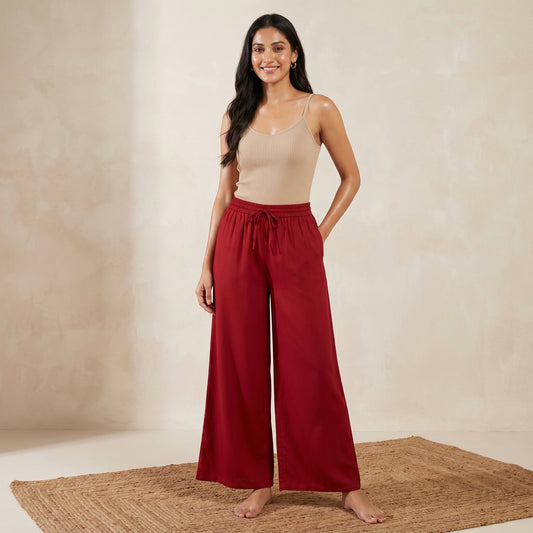 Red Pants for Women – Cotton Satin | First Resort by Ramola Bachchan