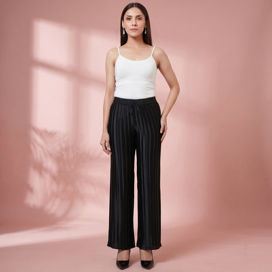 Black Pants for Women – Polyester Satin | First Resort by Ramola Bachchan