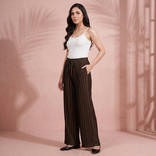 Brown Pants for Women – Polyester Satin | First Resort by Ramola Bachchan