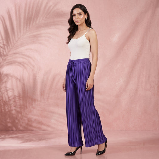 Purple Pants for Women – Polyester Satin | First Resort by Ramola Bachchan