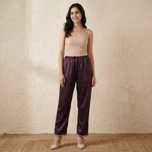 Purple Pants for Women – Polyester Satin | First Resort by Ramola Bachchan