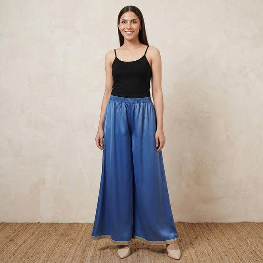 Azure Blue Pants for Women – Polyester Crepe | First Resort by Ramola Bachchan
