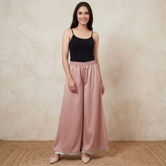 Powder Pink Pants for Women – Polyester Crepe | First Resort by Ramola Bachchan