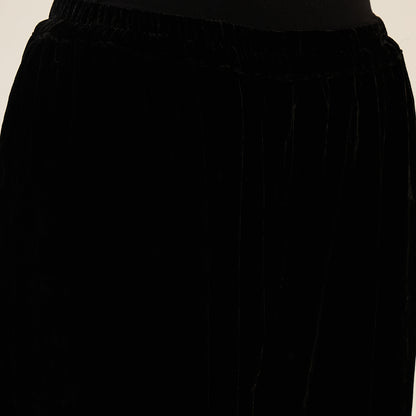 Black Silk Velvet Straight Pants with Gota Lace Detail