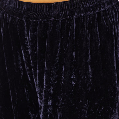 Blue Silk Velvet Straight Pants with Gota Lace Detail