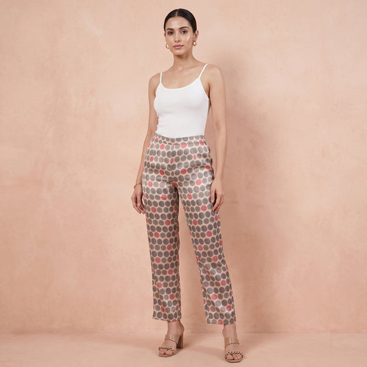 Grey And Pink Polka Dot Print Pants for Women – Modal Satin | First Resort by Ramola Bachchan