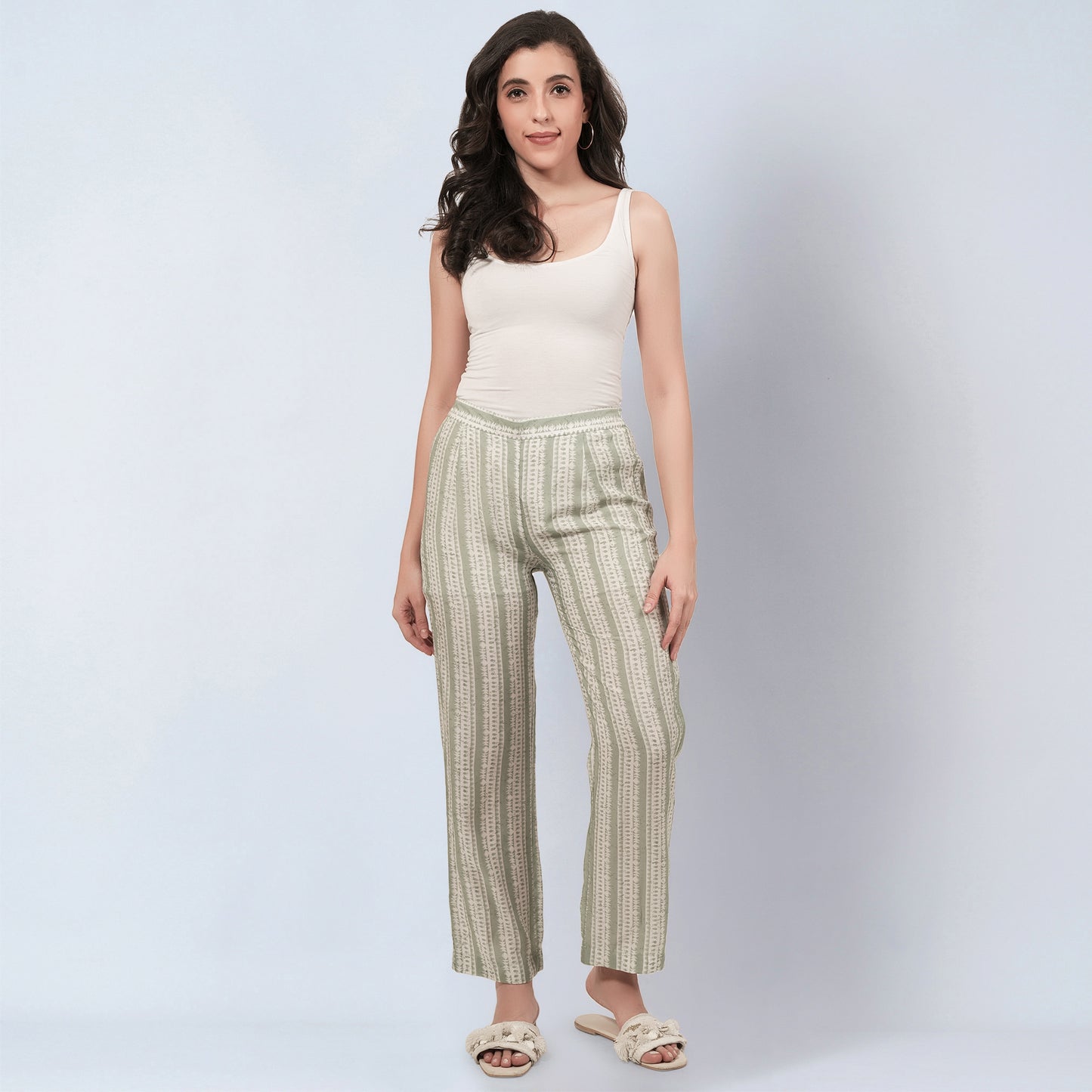 Sage Green and Ecru Stripe Pants