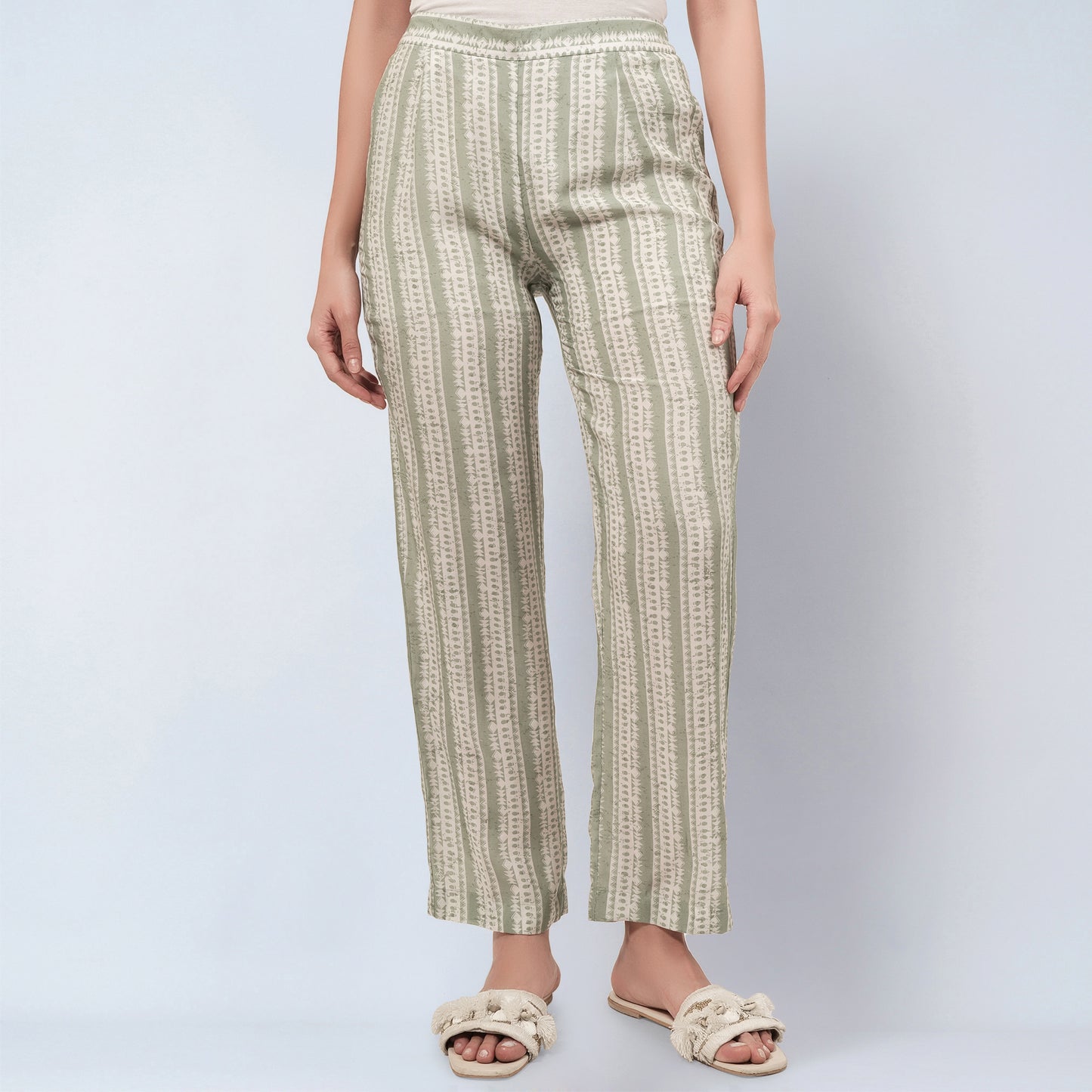 Sage Green and Ecru Stripe Pants