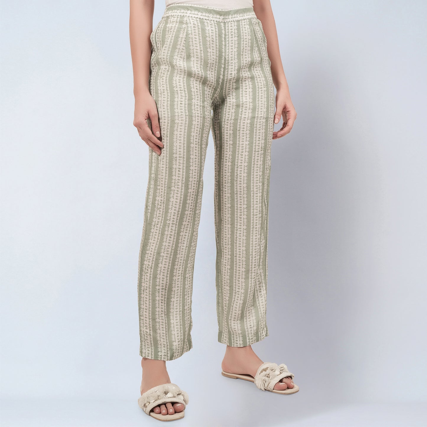 Sage Green and Ecru Stripe Pants