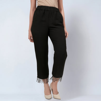 Black Linen Pants with Bead Lace