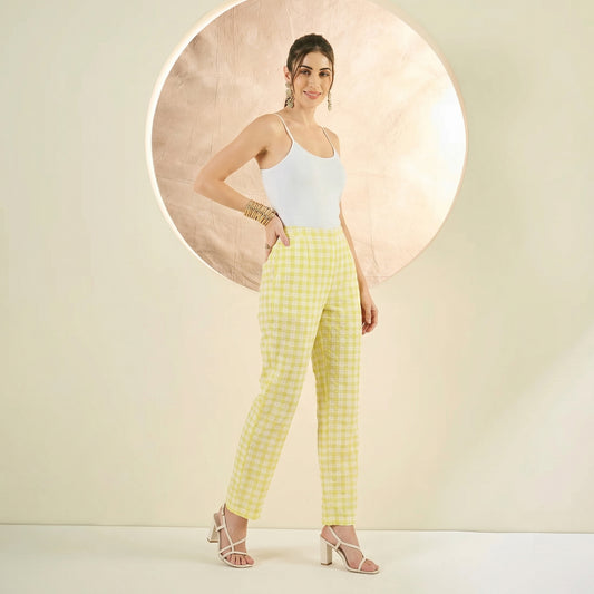 Citrus Lemon Pants for Women – Polyester Georgette | First Resort by Ramola Bachchan