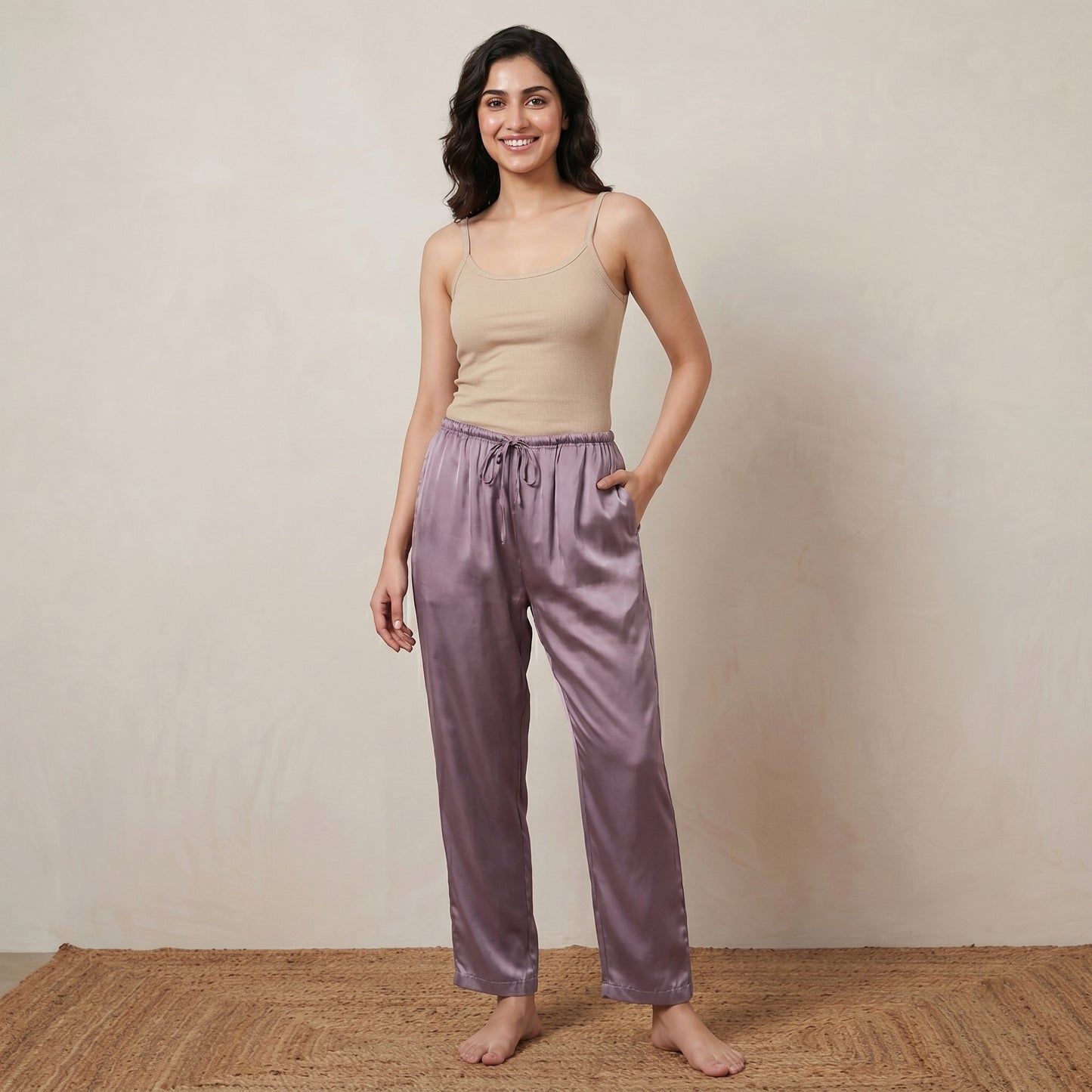 Purple Pants for Women – Polyester Satin | First Resort by Ramola Bachchan