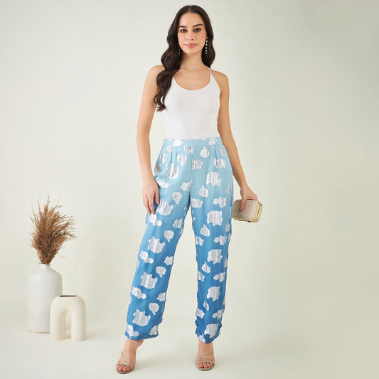 Blue Ombre Lurex Straight Pants