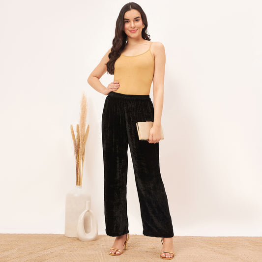 Black Silk Velvet Straight Pants