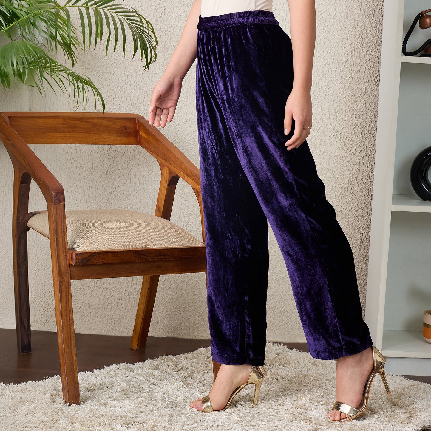 Purple Silk Velvet Straight Pants