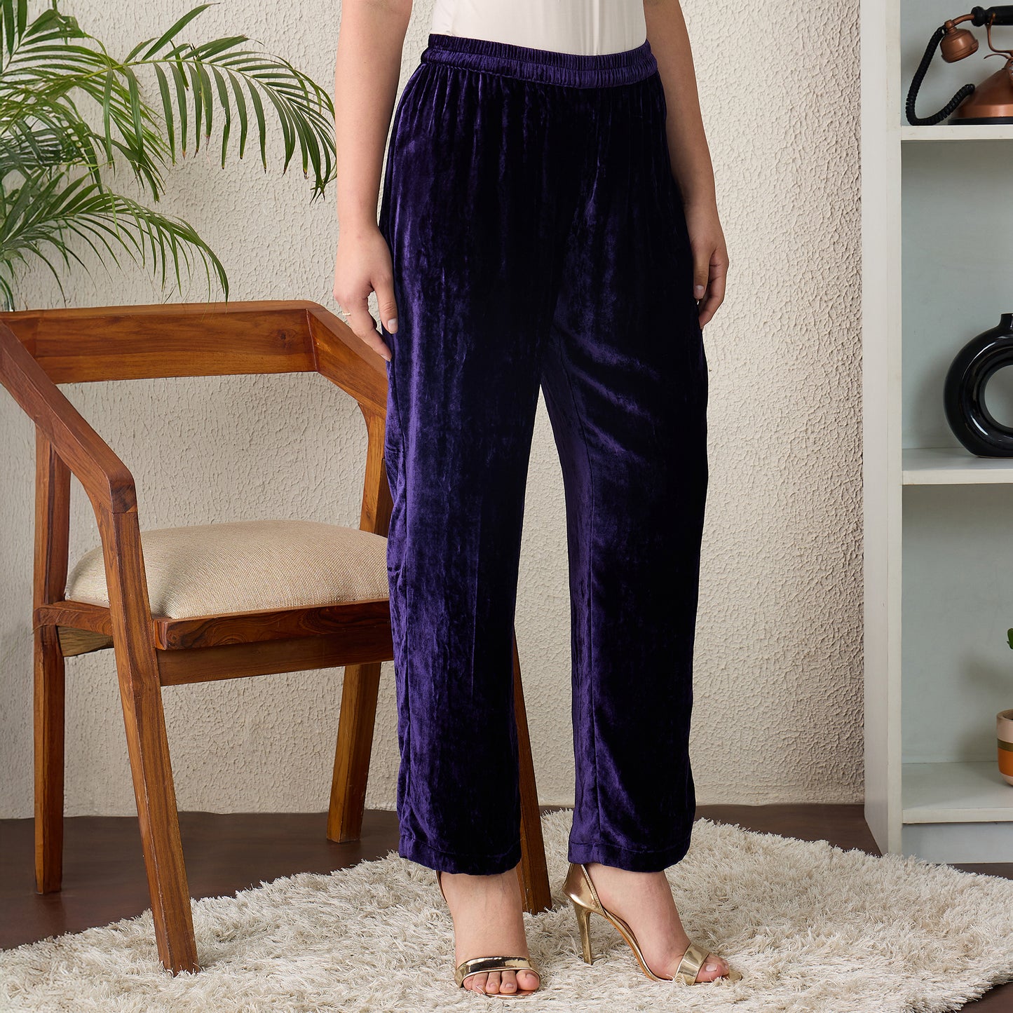 Purple Silk Velvet Straight Pants