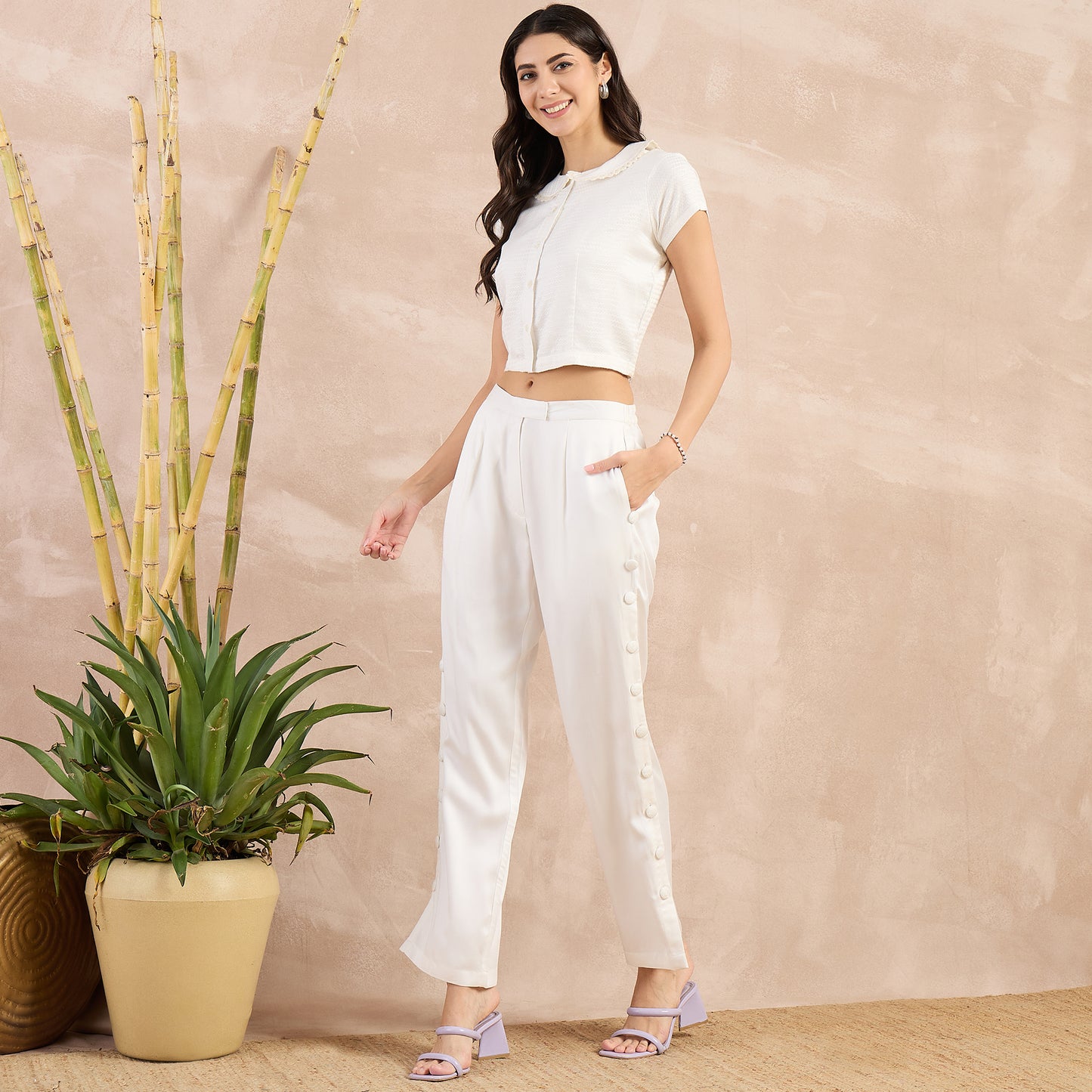 Off-White Button Down Straight Pants