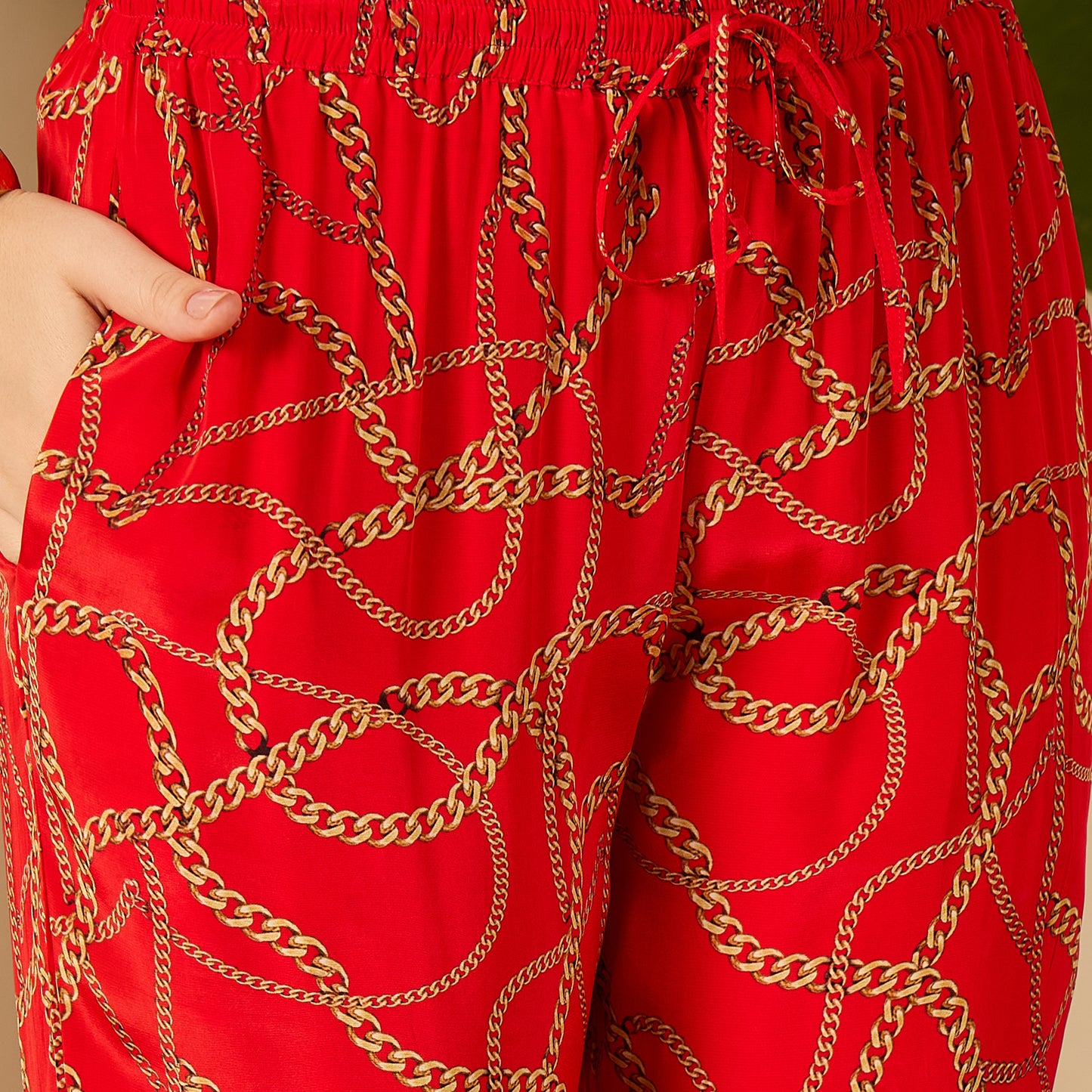 Red Chain Print Pants