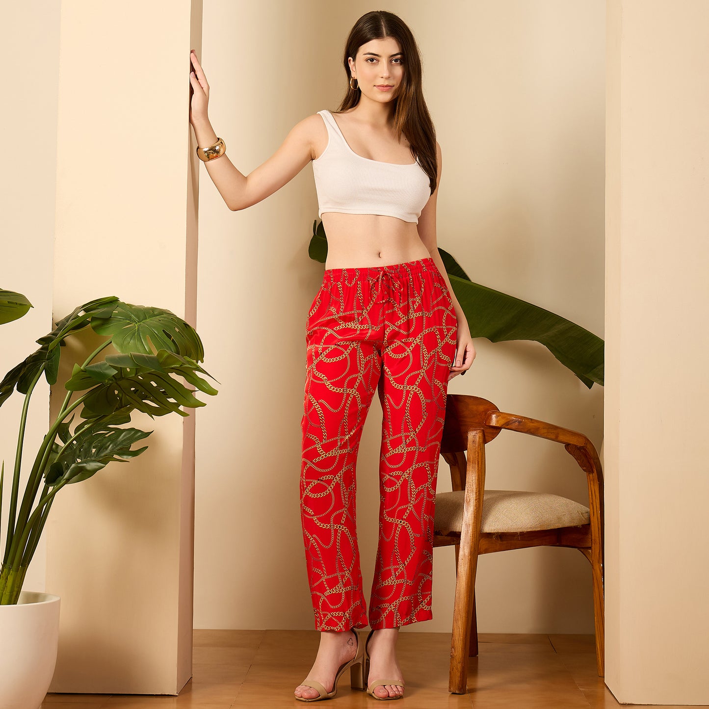 Red Chain Print Pants