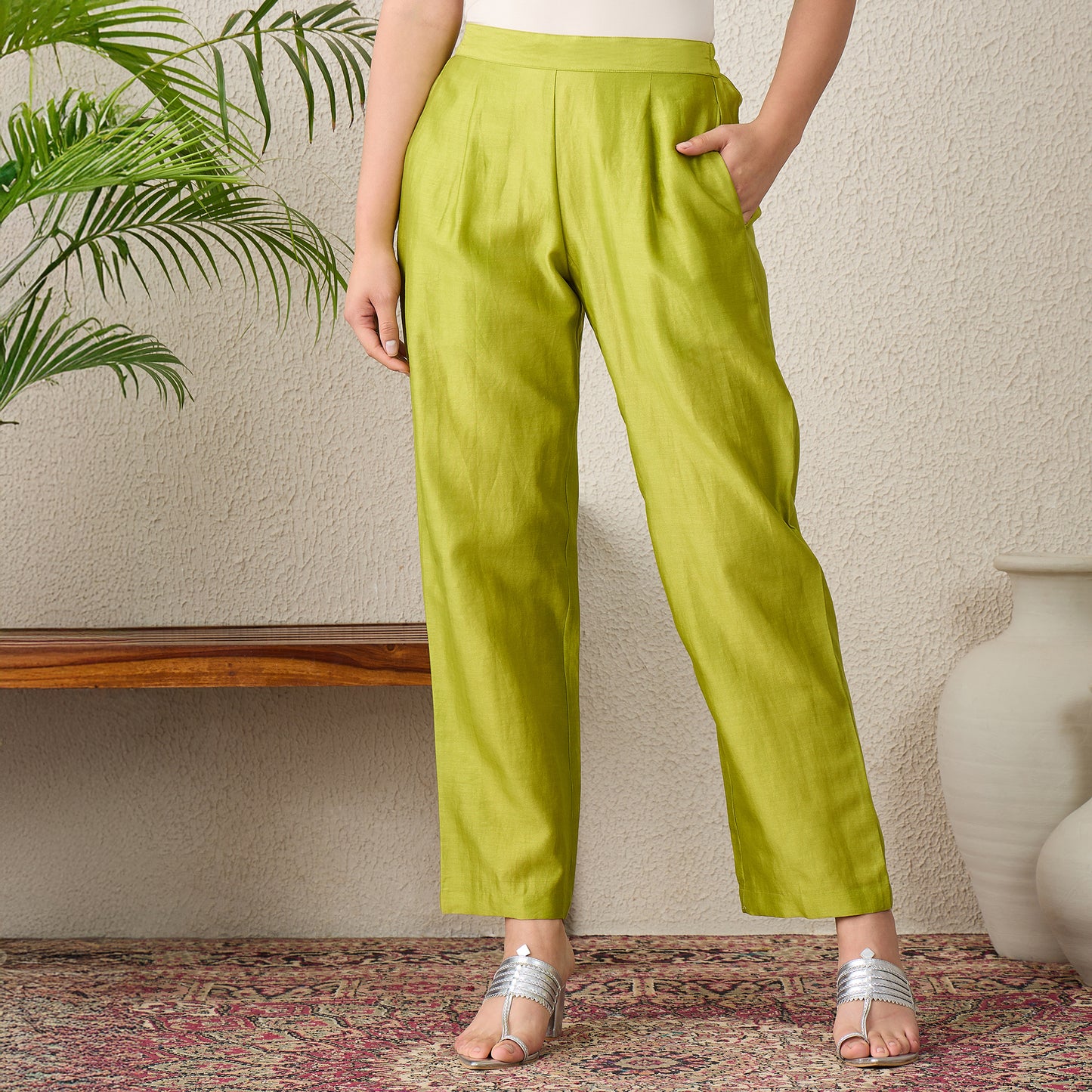 Wild Lime Chic Straight Pants