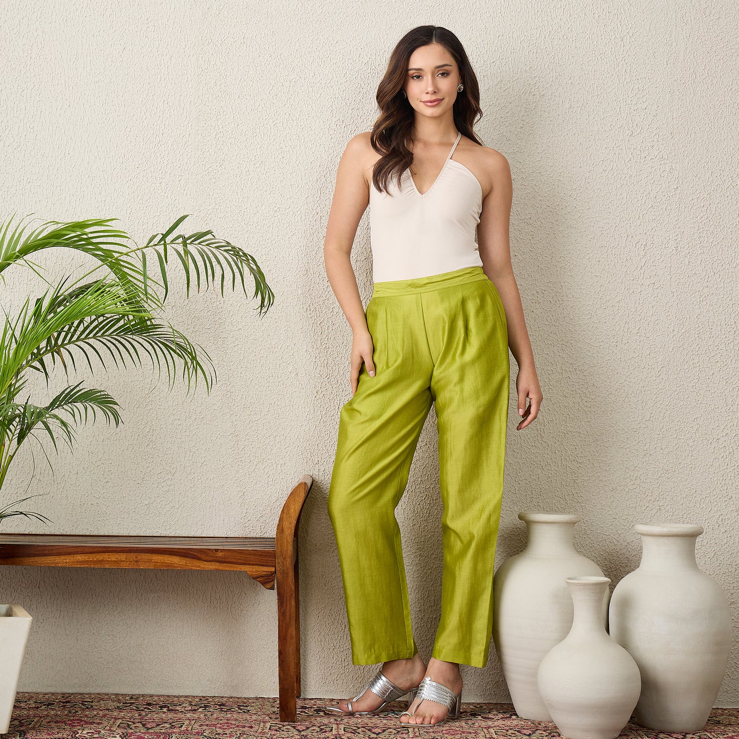 Wild Lime Chic Straight Pants