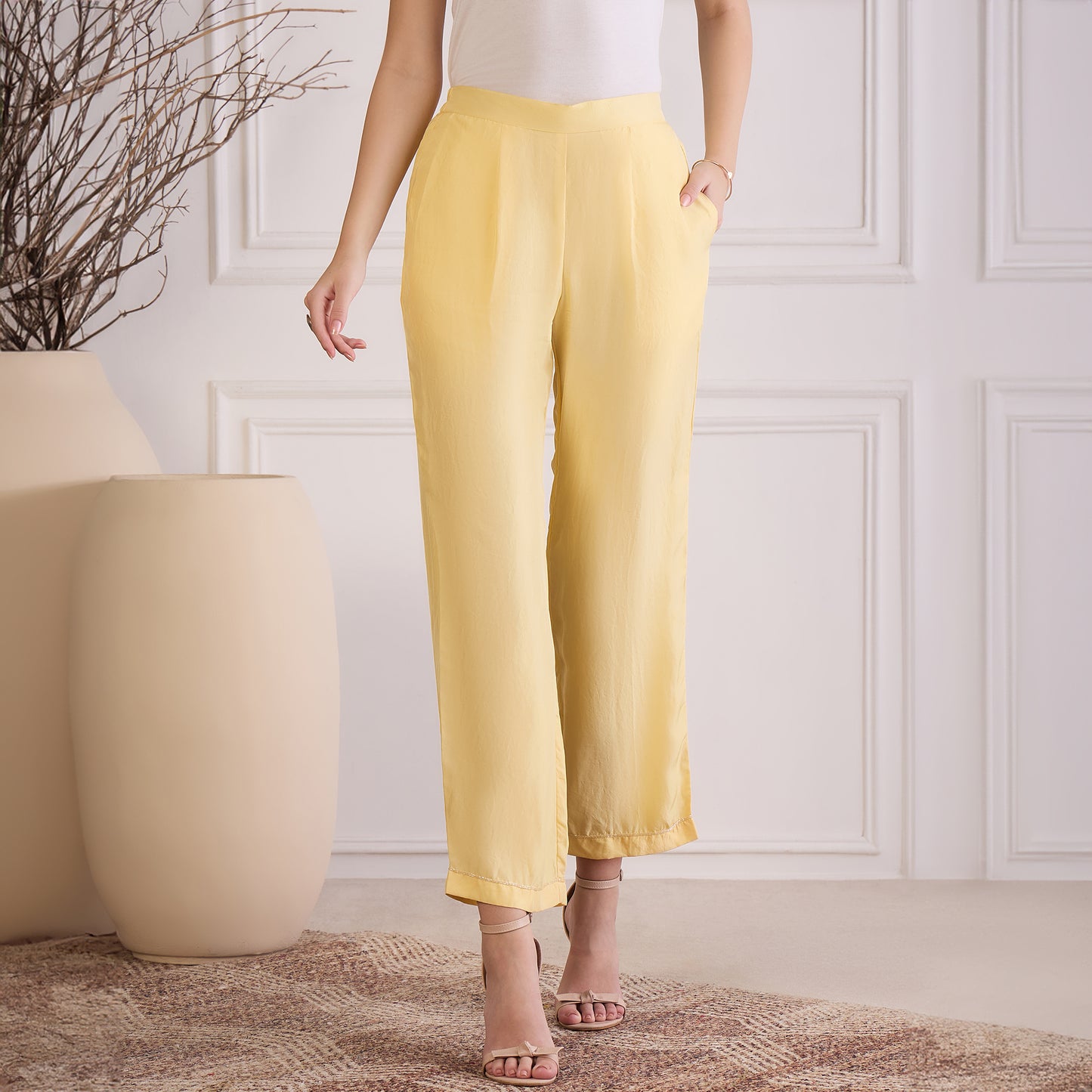 Yellow Lustre Straight Pants