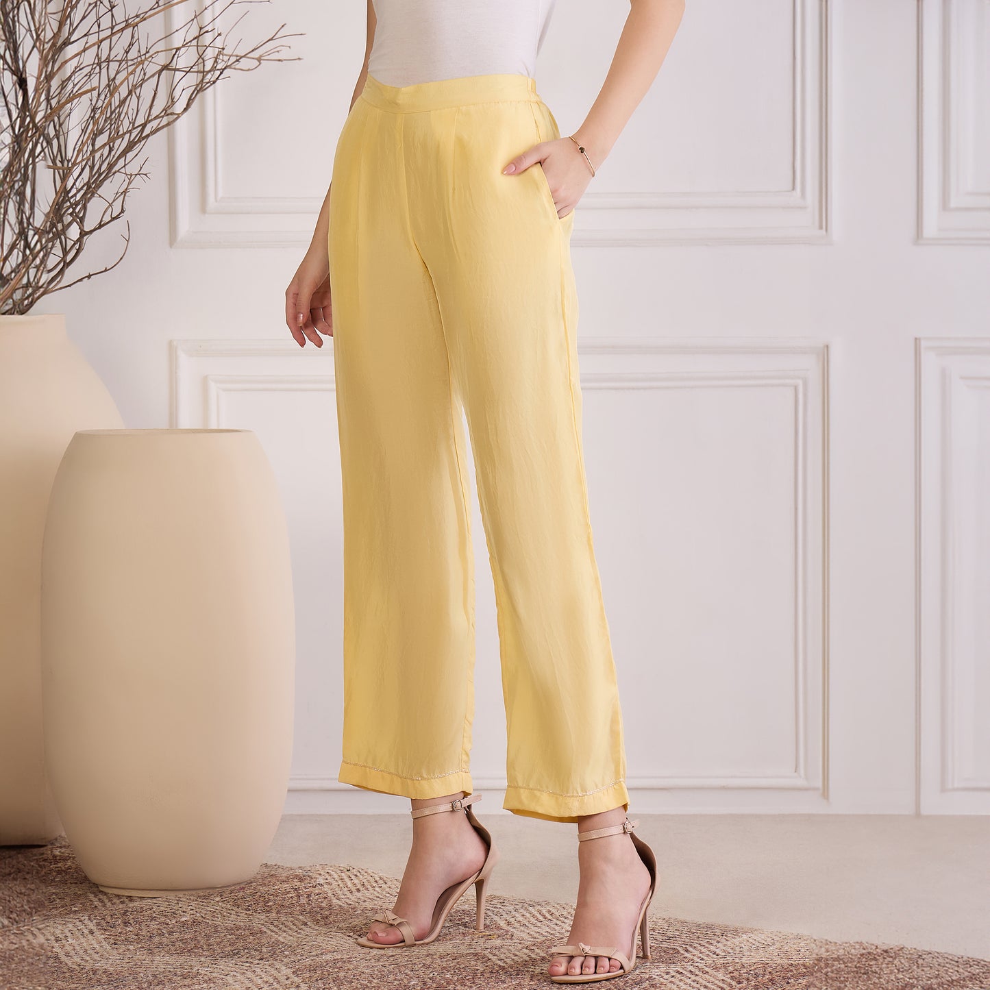 Yellow Lustre Straight Pants