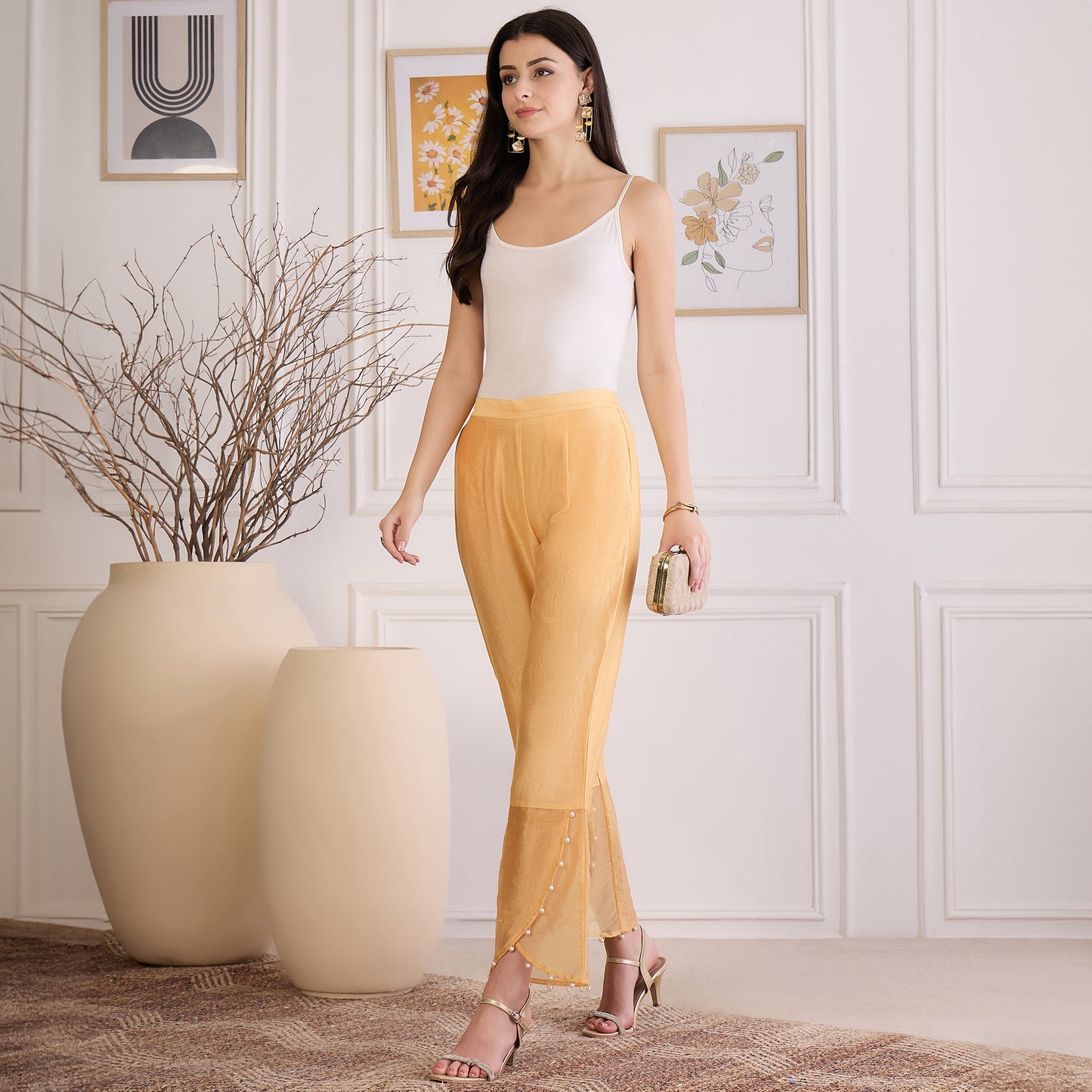 Yellow Pearl Hand Embroidered Pants