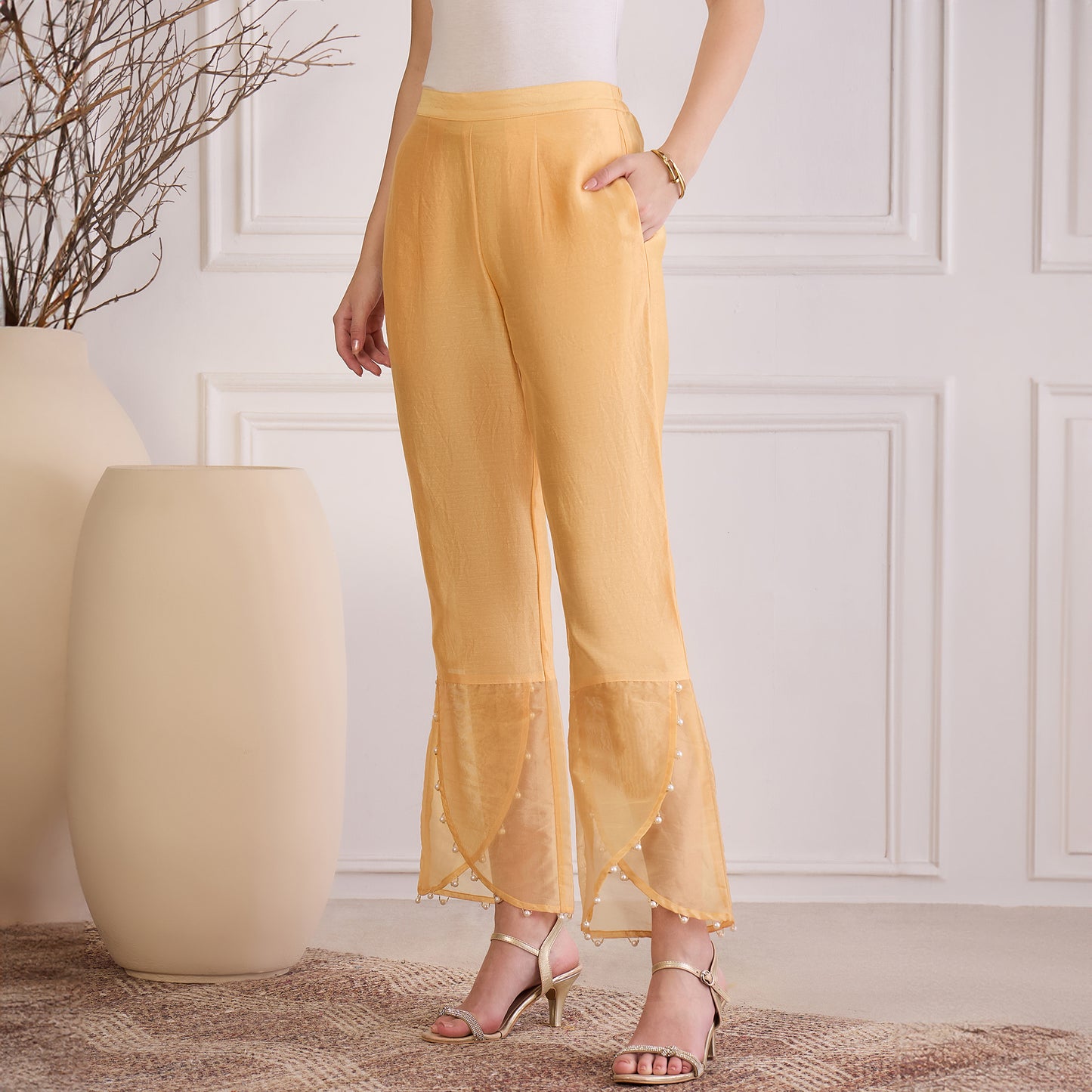 Yellow Pearl Hand Embroidered Pants