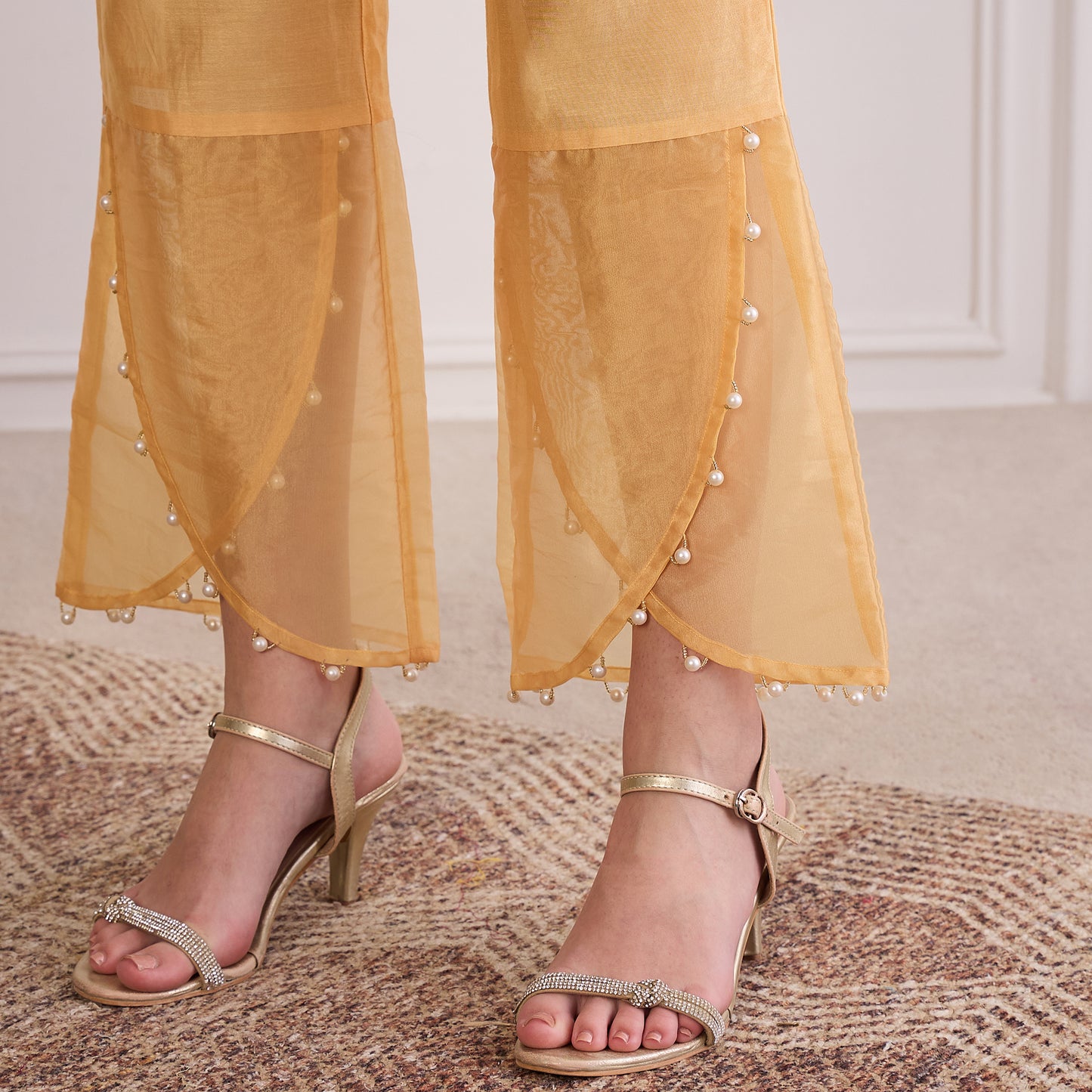 Yellow Pearl Hand Embroidered Pants