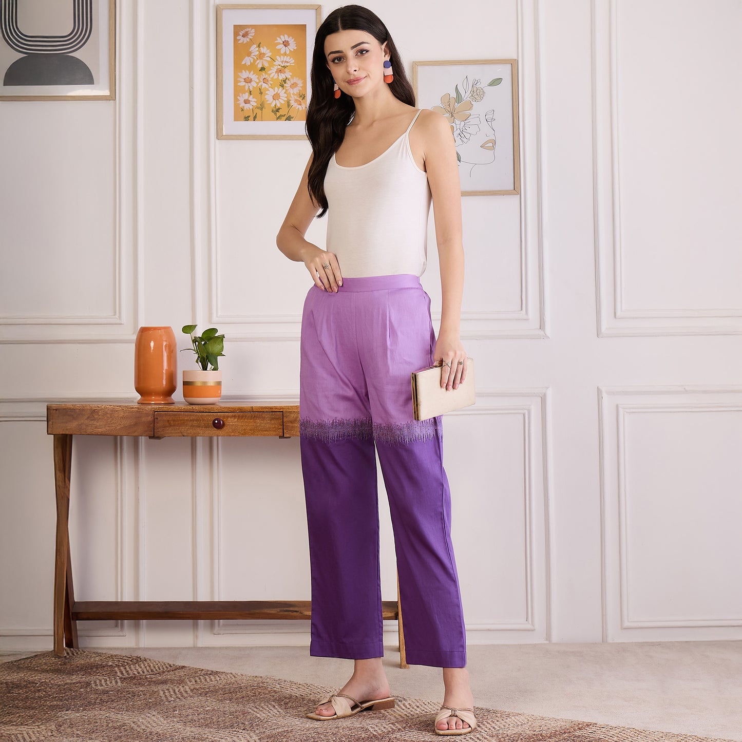 Twilight Purple Dual Tone Hand Embroidered Pants