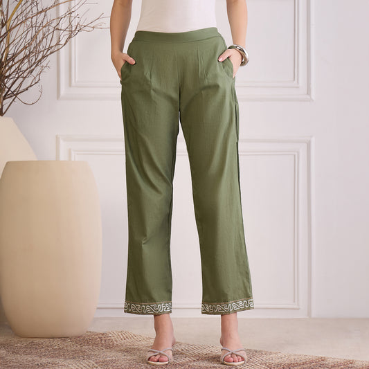 Green Hand Embroidered Pants