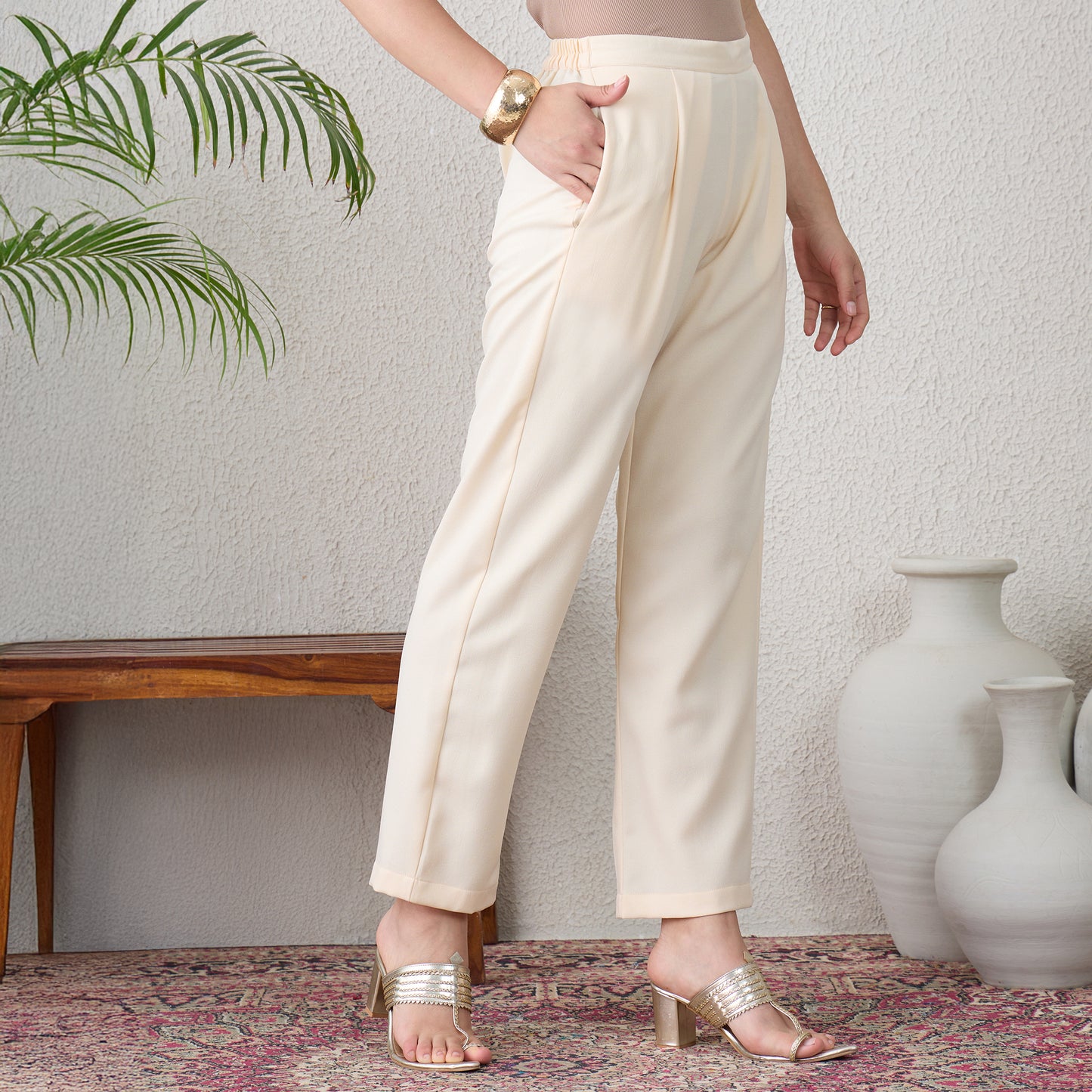Cream Straight Pants