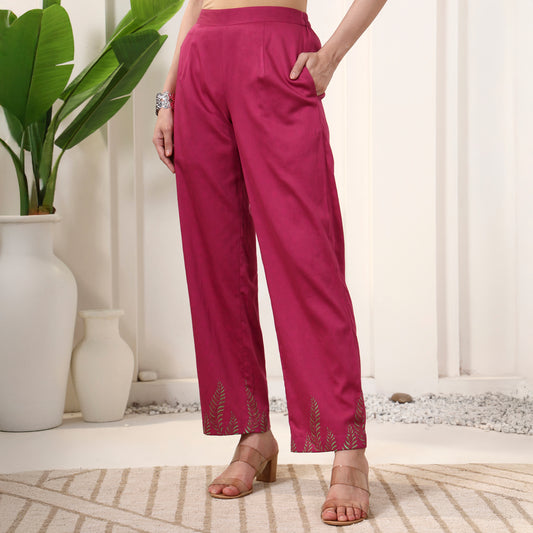 Pink Floral Print Pants for Women – Cotton Satin | First Resort by Ramola Bachchan