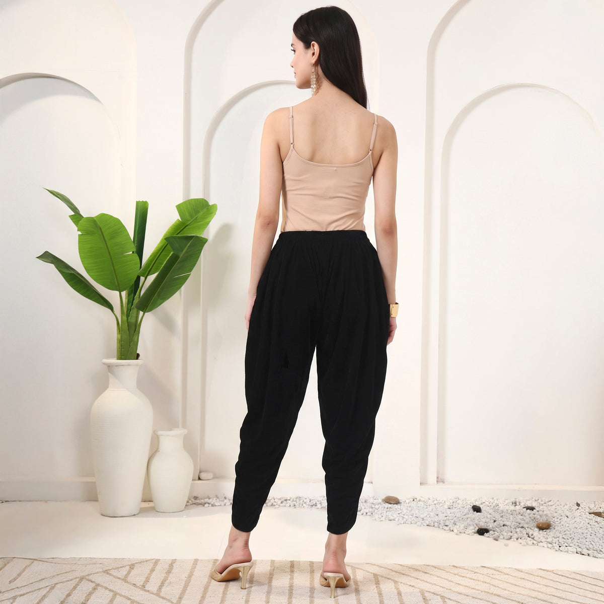 Black Pants for Women – Silk Velvet – Detail View | First Resort by Ramola Bachchan
