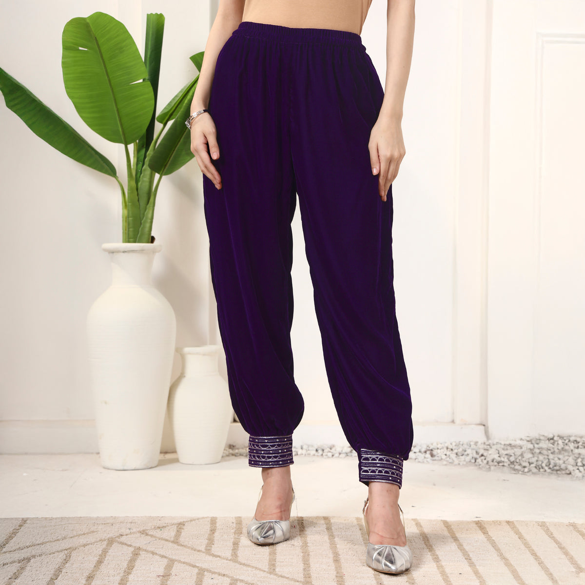 Purple Pants for Women – Silk Velvet | First Resort by Ramola Bachchan