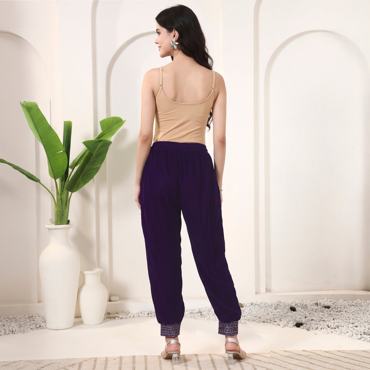 Purple Pants for Women – Silk Velvet – Back View | First Resort by Ramola Bachchan