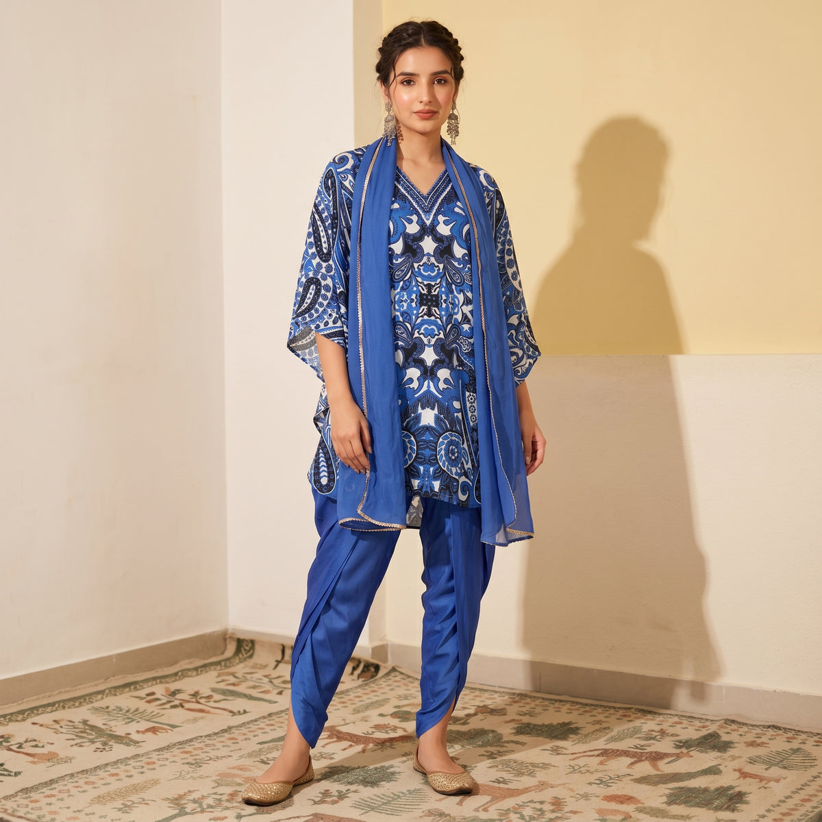 Azure Blue And White Paisley Print Set for Women – Embroidered | First Resort by Ramola Bachchan