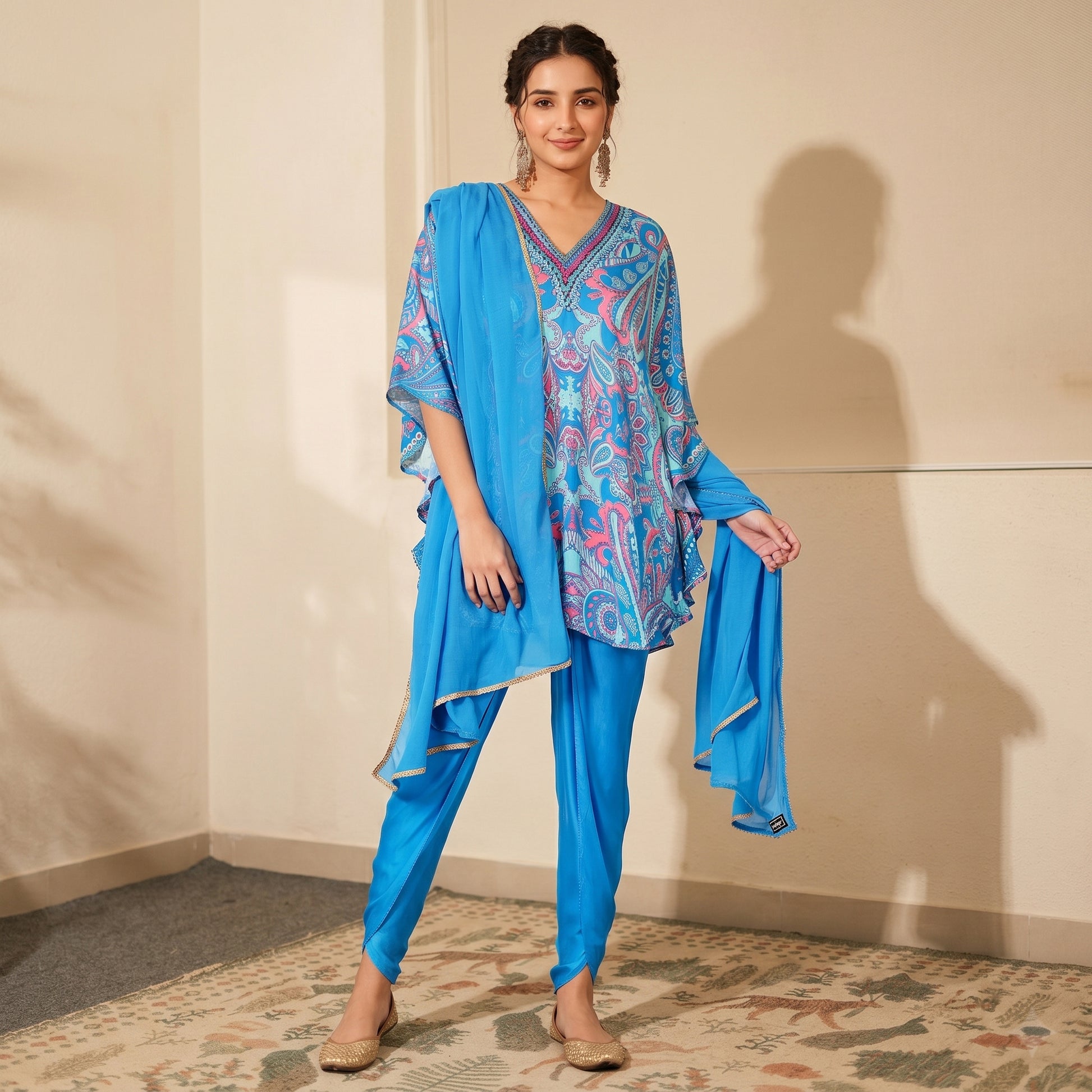 Hot Pink And Blue Paisley Print Set for Women – Embroidered | First Resort by Ramola Bachchan