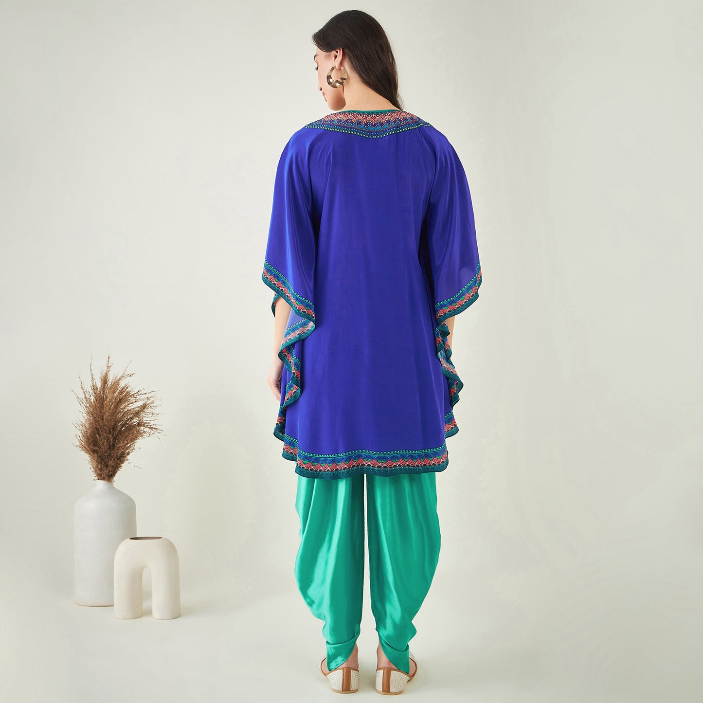 Blue Embellished Tunic with Dhoti Pants and Dupatta Set