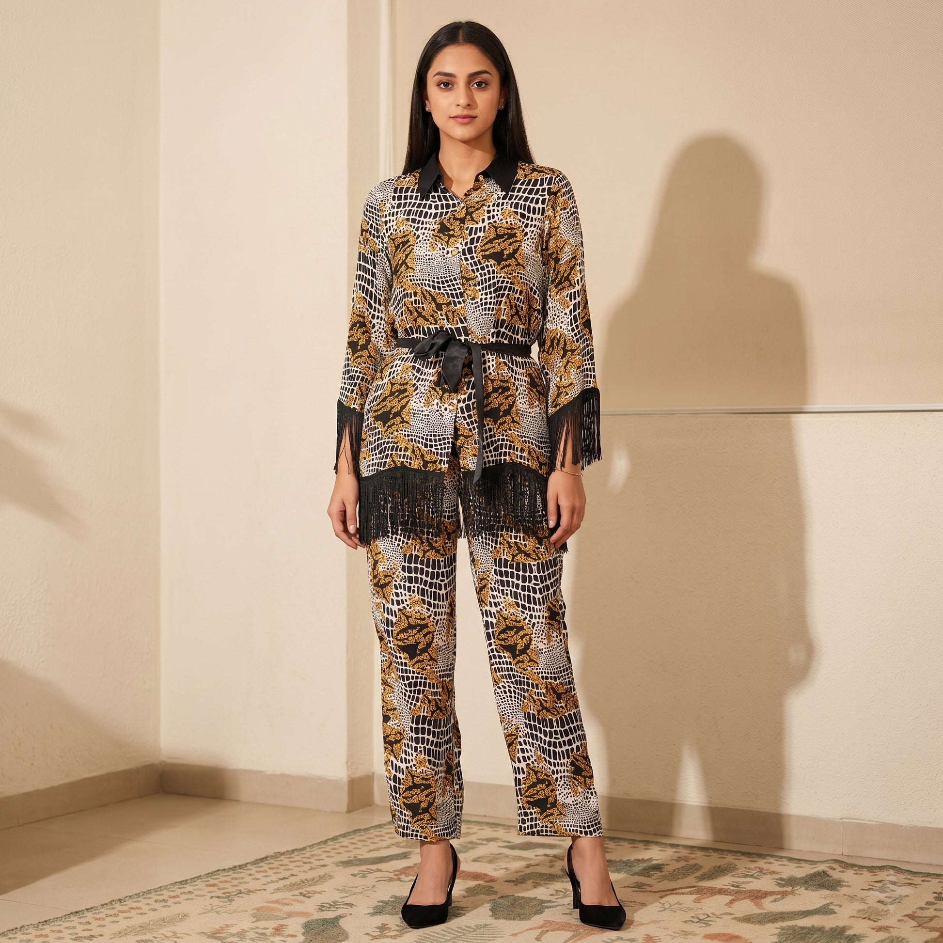 Yellow Animal Print Set for Women – Viscose Crepe | First Resort by Ramola Bachchan