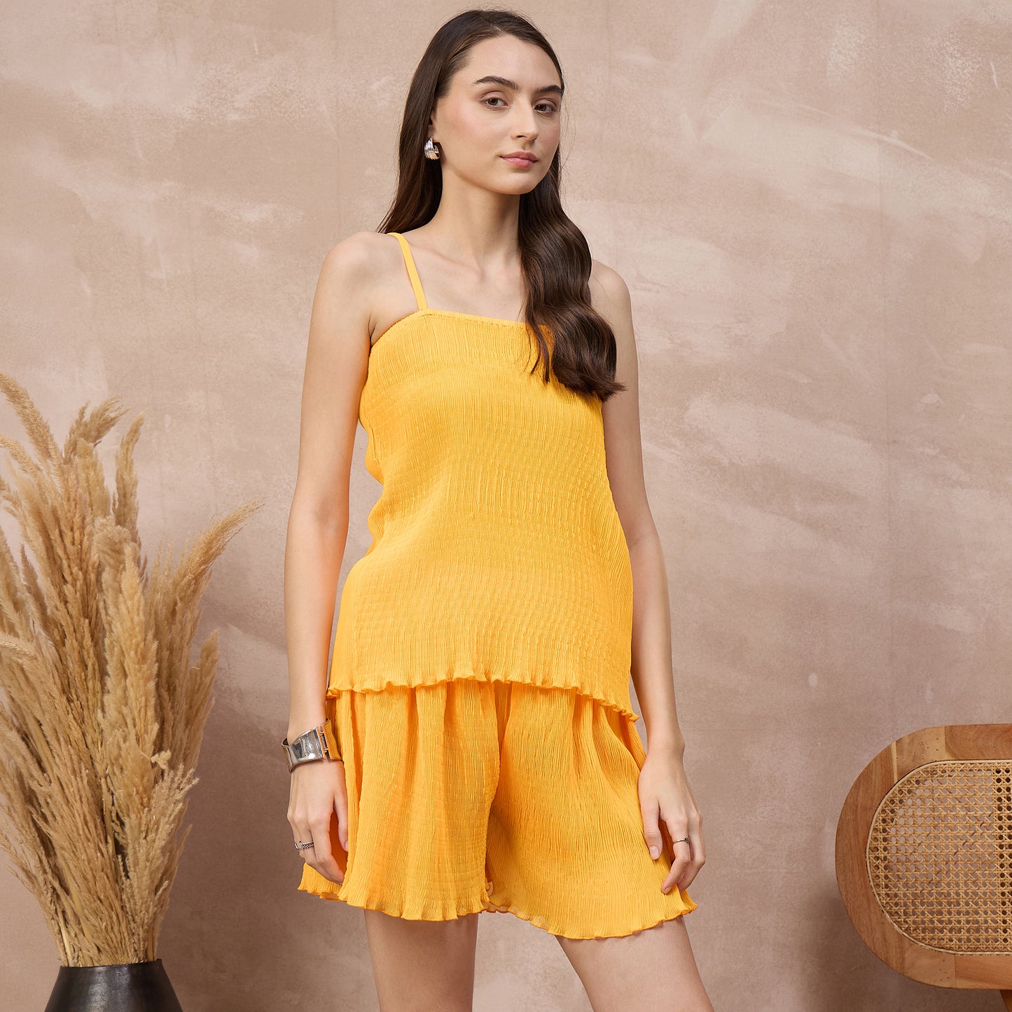 Orange Set for Women – Polyester Chiffon – Side View | First Resort by Ramola Bachchan