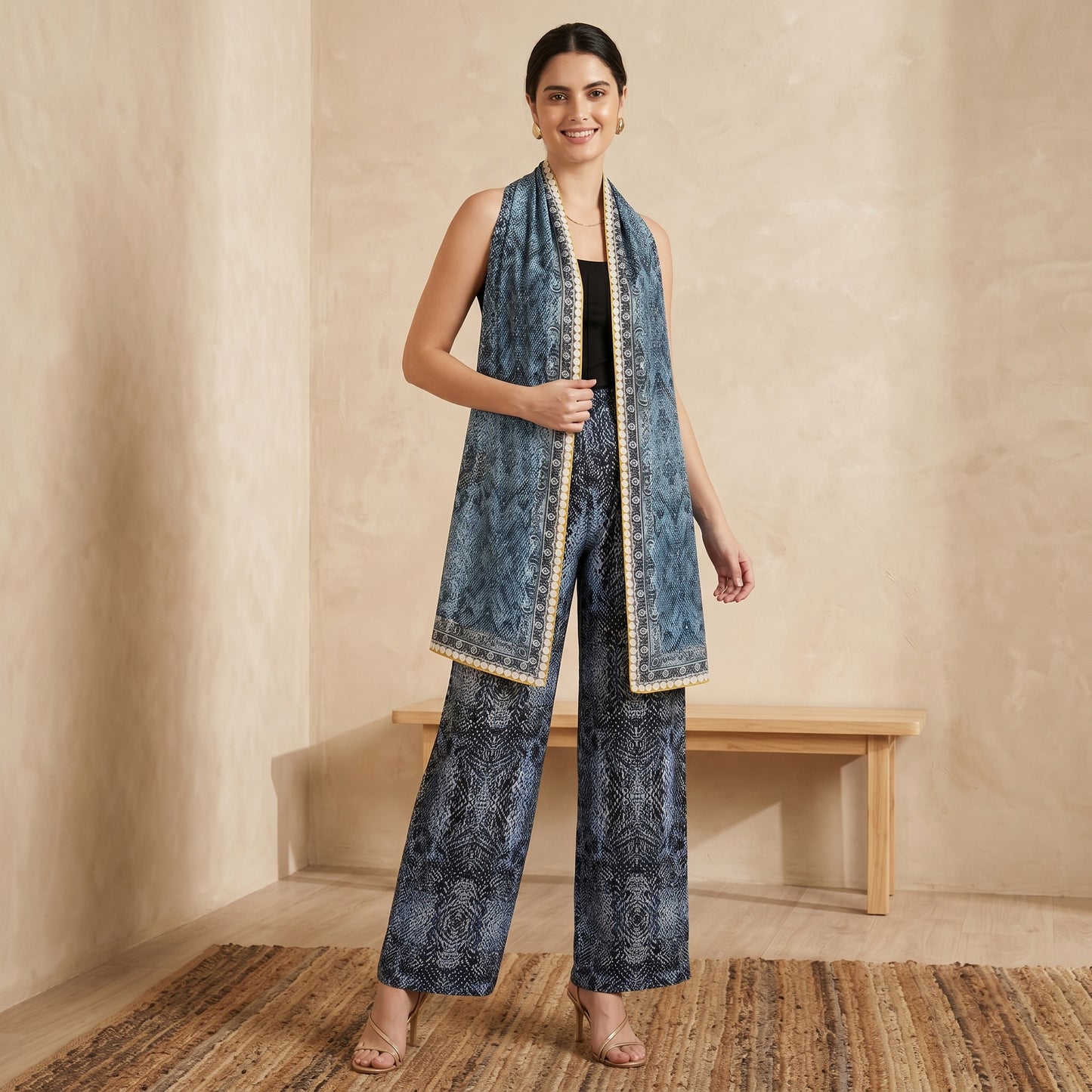 Blue Animal Print Set for Women – Viscose Crepe | First Resort by Ramola Bachchan