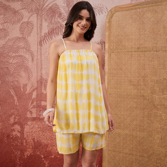 Yellow Tie-Dye Camisole and Shorts Set