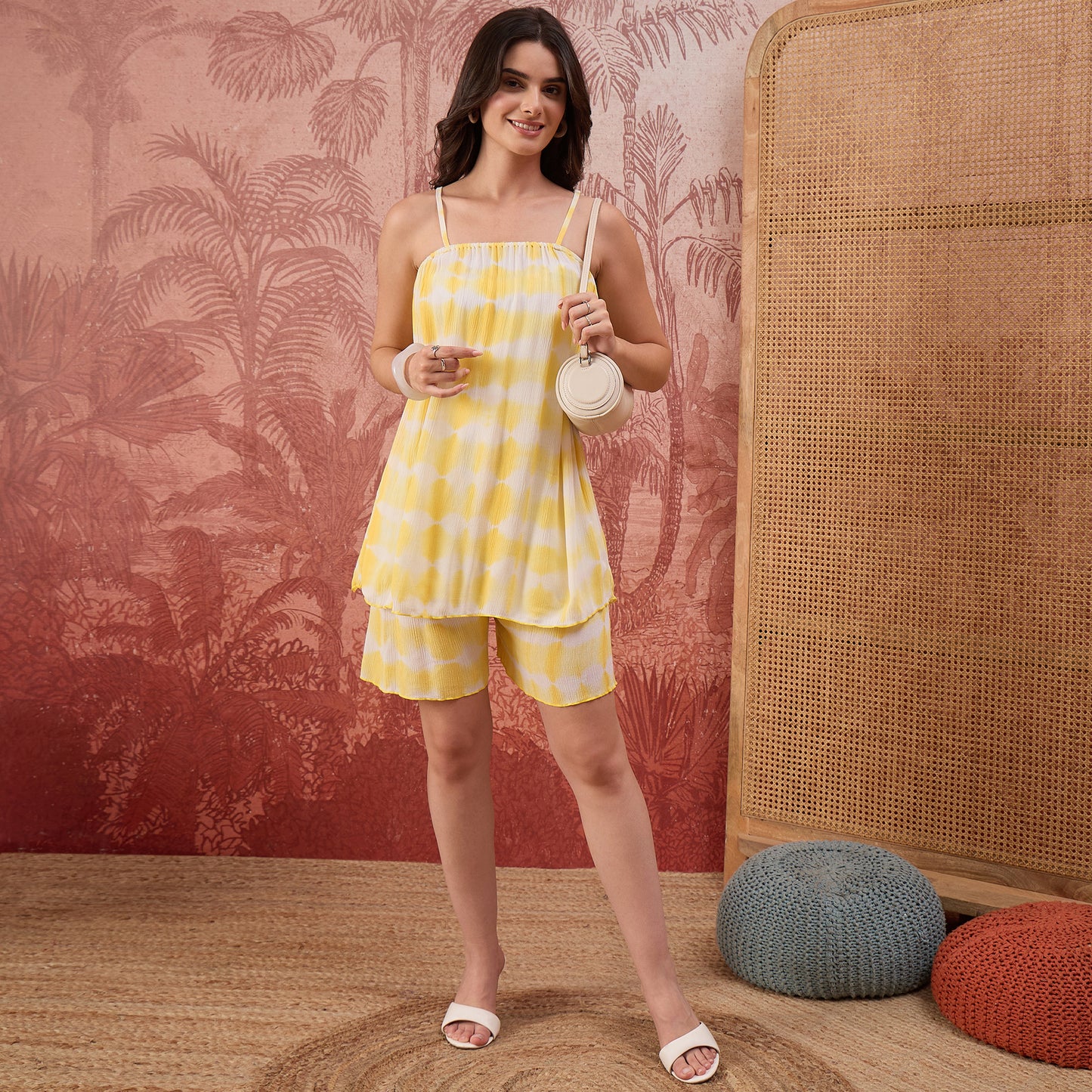 Yellow Tie-Dye Camisole and Shorts Set